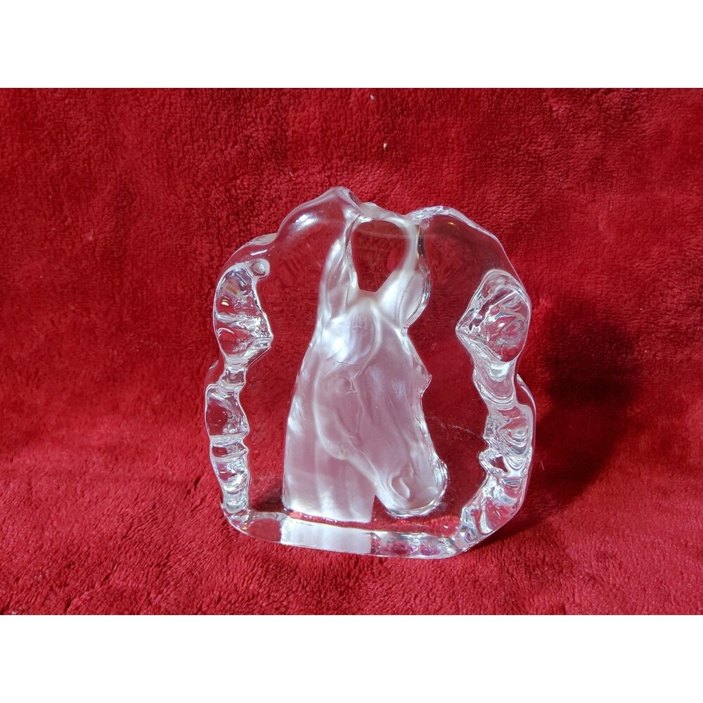 Cristal d'Arques 24% Lead Crystal Frosted Horse Head Paperweight Made In France
